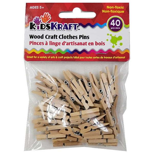 Kids Kraft Mini Wood Clothespins 40pk