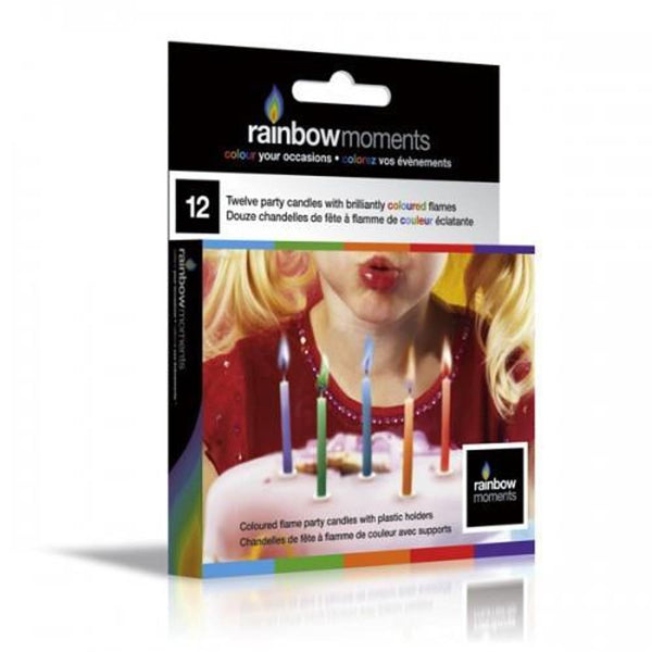 Rainbow Moments Coloured Flame Candles 12pk - Assorted Colours