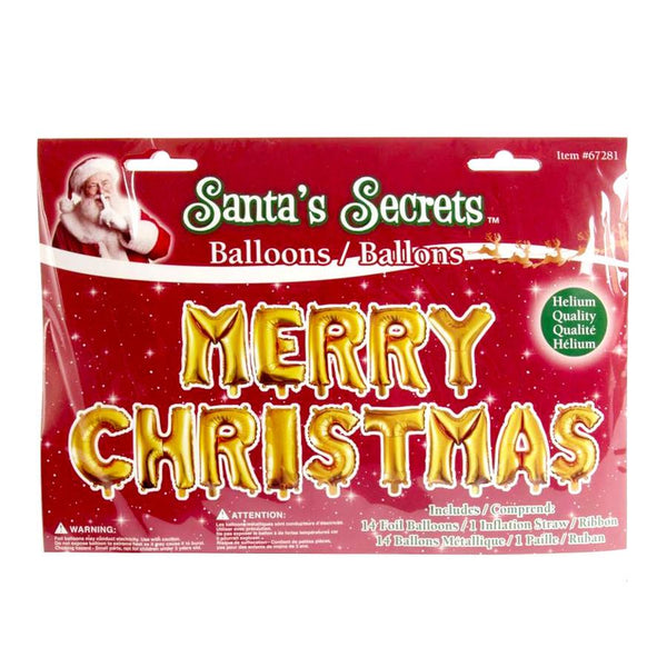 Santa's Secrets Merry Christmas Gold Balloon Sign Banner Kit