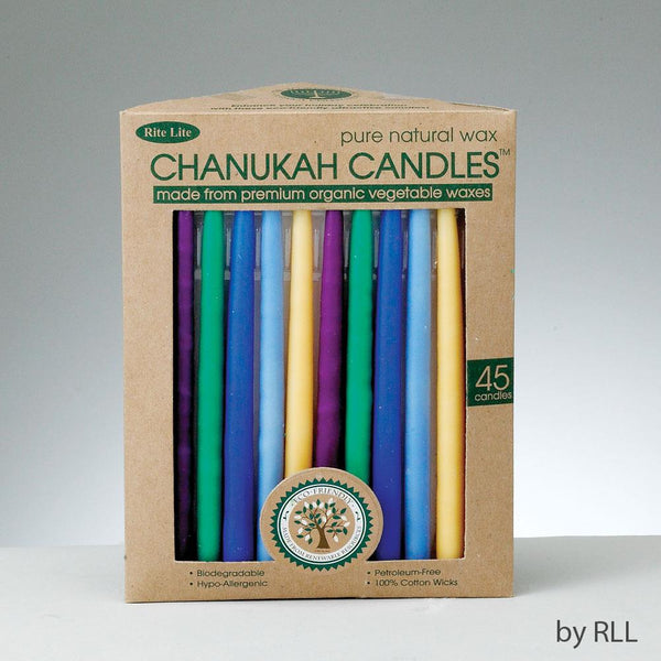 Rite Lite Hanukkah Candles 45pk - Hand-Dipped Beeswax Multi-Coloured