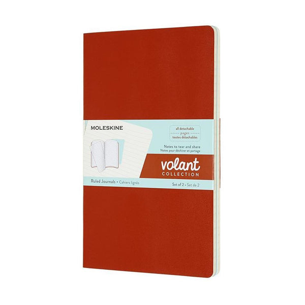 Moleskine Large Ruled Volant Notebooks 2pk - Coral Orange & Aquamarine