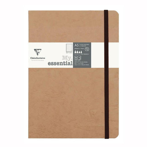 Clairefontaine Essential A5 Stitched Notebook, Dotgrid, Tan