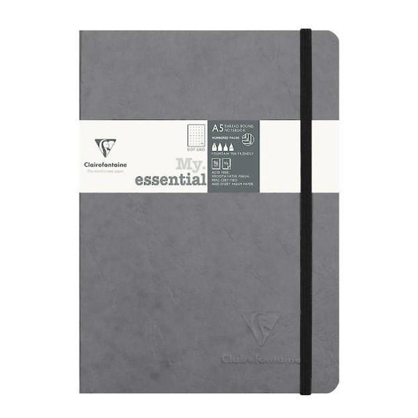 Clairefontaine Essential A5 Stitched Notebook, Dotgrid, Grey