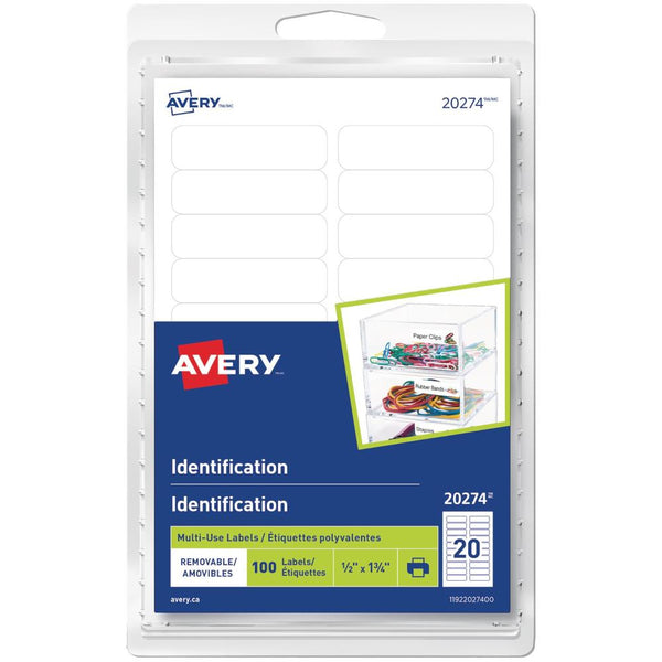 Avery Multi Purpose Labels, 1/2" x 1 3/4" White 100pk
