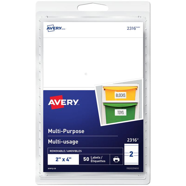 Avery Multi Purpose Labels White 2"x4" 50pk