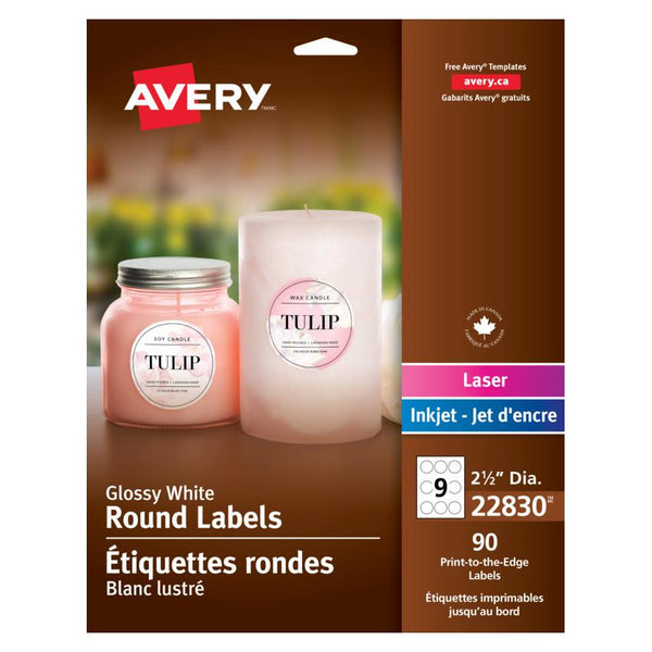 Avery Round Labels 2.5" Glossy White 90pk