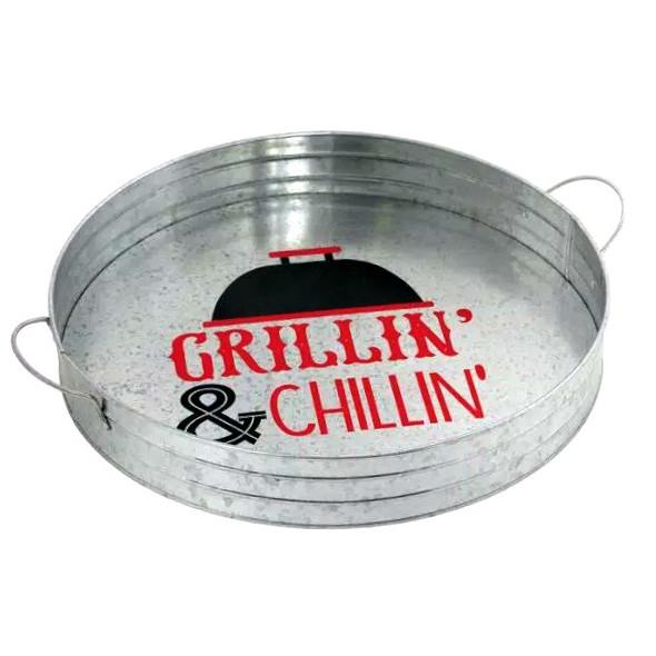 Amscan Round Metal Serving Tray - Grillin' & Chillin'