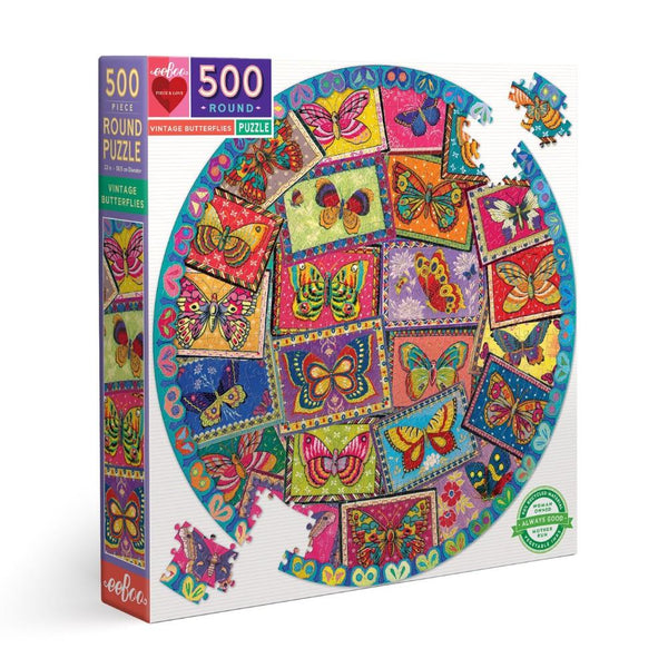 eeBoo 500pc Round Puzzle - Vintage Butterflies