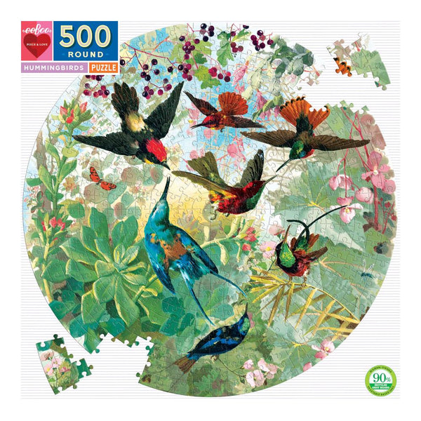 eeBoo 500pc Round Puzzle - Hummingbirds