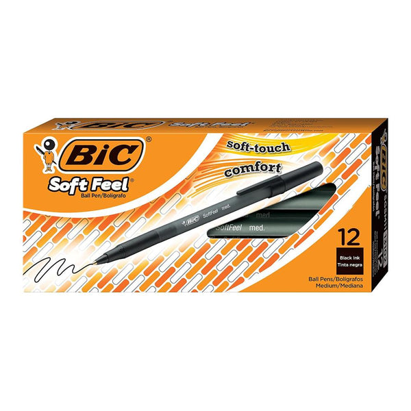 Bic Soft Feel Ballpoint Pens 12pk Medium Point, Black