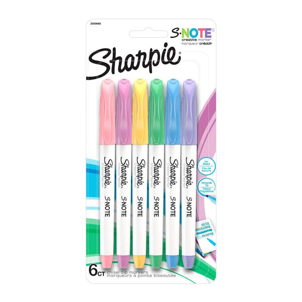Sharpie S-Note Creative Markers/Highlighters Set, Chisel Tip 6pk