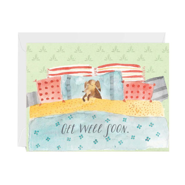 Halfpenny Postage Get Well Greeting Card, Dog in Bed