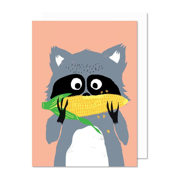 Paperole Greeting Card - Raccoon with Corn