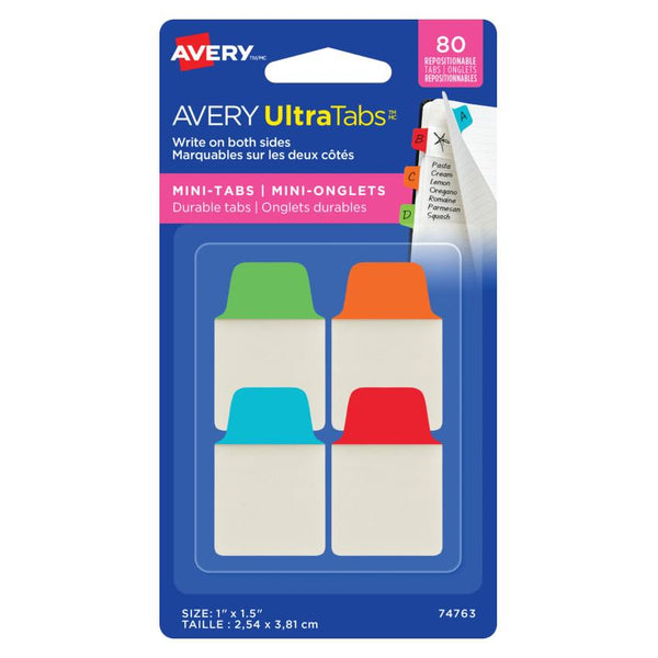 Avery Ultra Mini Tabs 1" x 1.5" Primary Colours 80pk