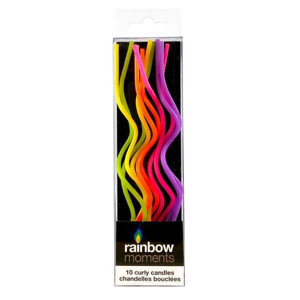 Rainbow Moments Slim Curly Candles 10pk - Neon