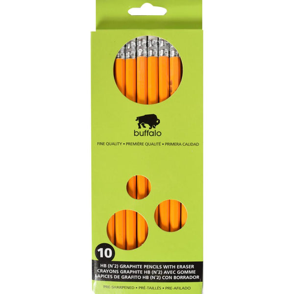 Buffalo HB Pencils with Eraser 10pk