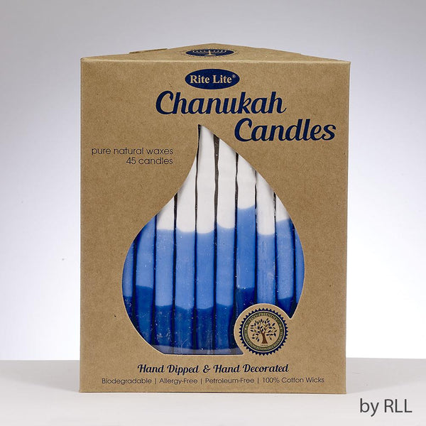 Rite Lite Pure Vegetable Wax Hanukkah Candles 45pk Tricolour Blue & White