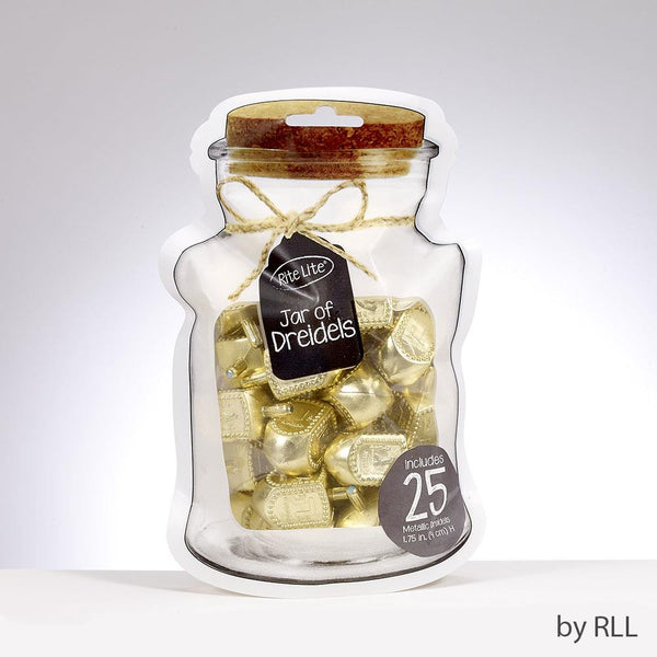 Rite Lite "Jar" of Dreidels, 25 Metallic Gold Dreidles