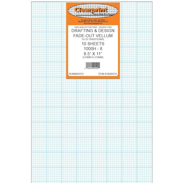 1000H Clearprint 16 lb. Vellum Single Sheets, 8x8 Grid, 8.5" x 11"