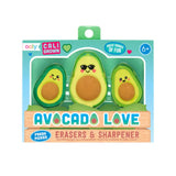 Ooly Avocado Love Sharpener & Erasers 3pk