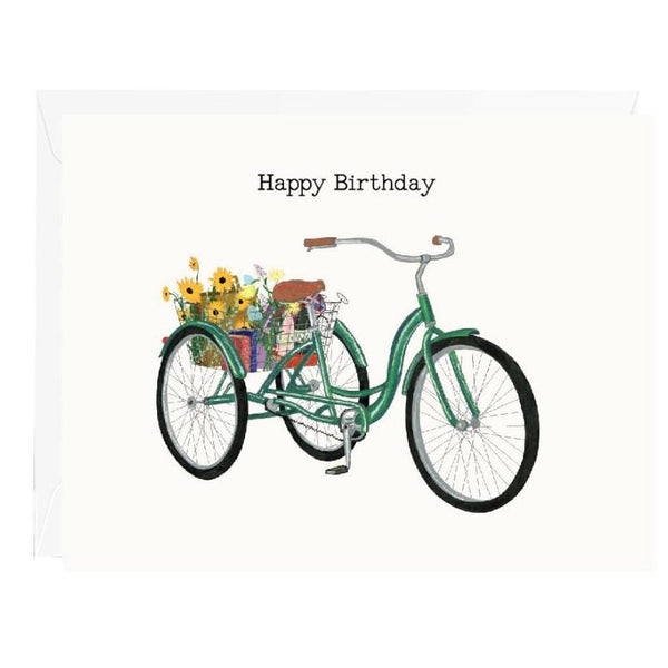 Halfpenny Postage Birthday Greeting Card, Tricycle with Flowers