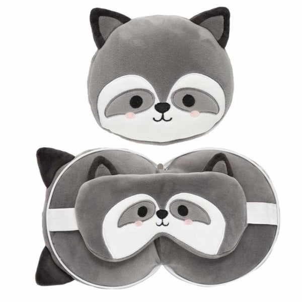 Relaxeazzz Adoramals Travel Pillow & Eye Mask Set - Raccoon