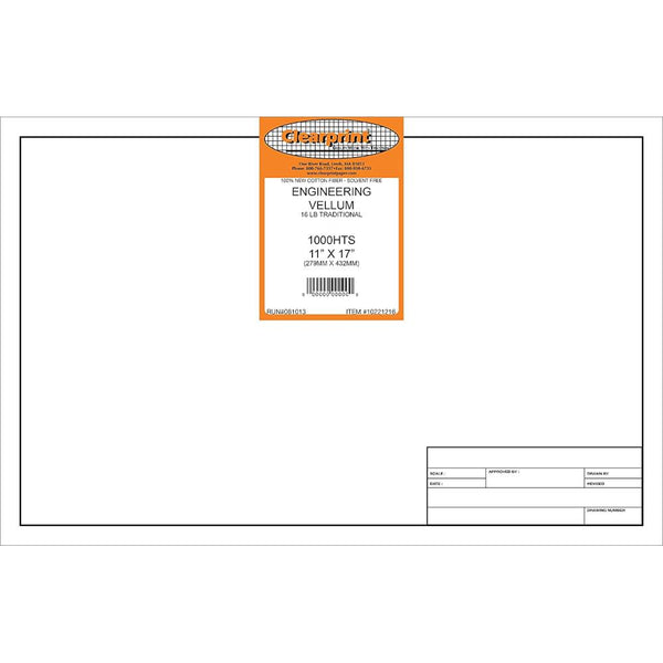 1000H Clearprint 16 lb. Vellum Single Sheets, Standard Title Block, 11" x 17"