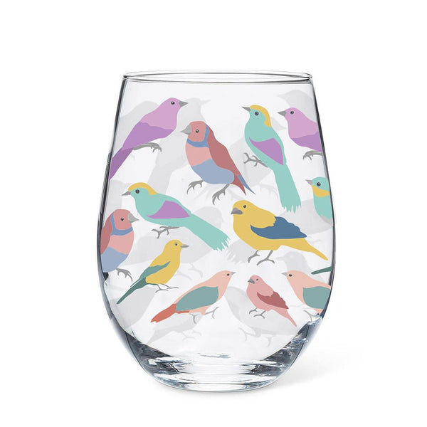 Abbott Stemless Wine Glass - Pastel Birds