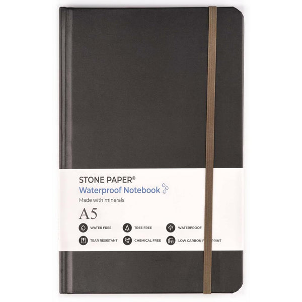 Stone Paper Notebook - A5 Black Shadow with Elastic