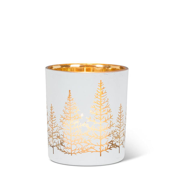 Abbott Small Gold & White Candle Holder - Winter Trees