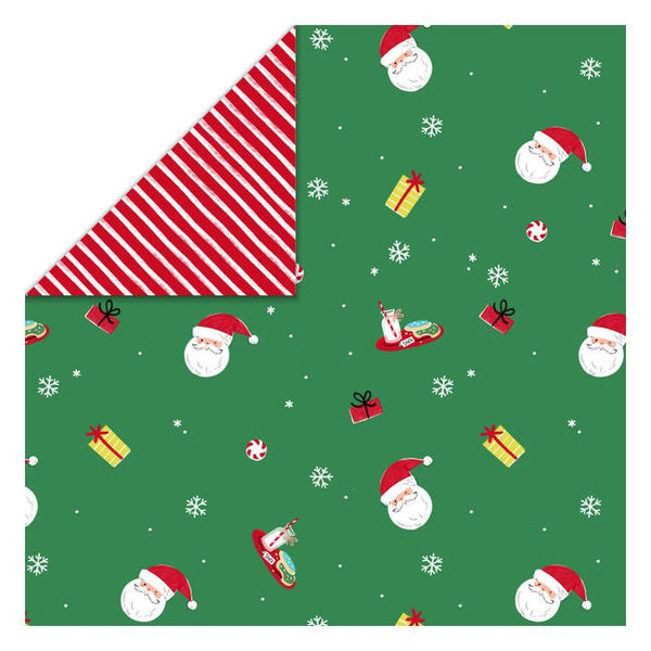 Hallmark Gift Wrapping Paper Roll, Reversible - Santa on Green & Red Stripes
