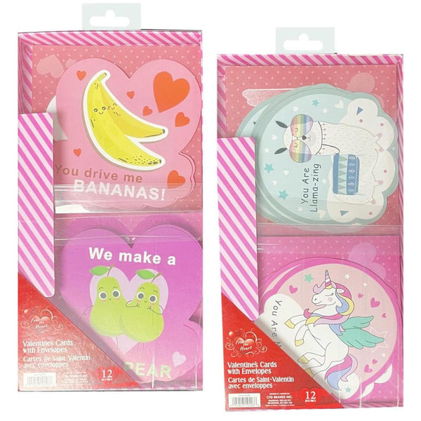 From the Heart Valentine's Cards 12pk Fun Fruits or Llamas & Unicorns