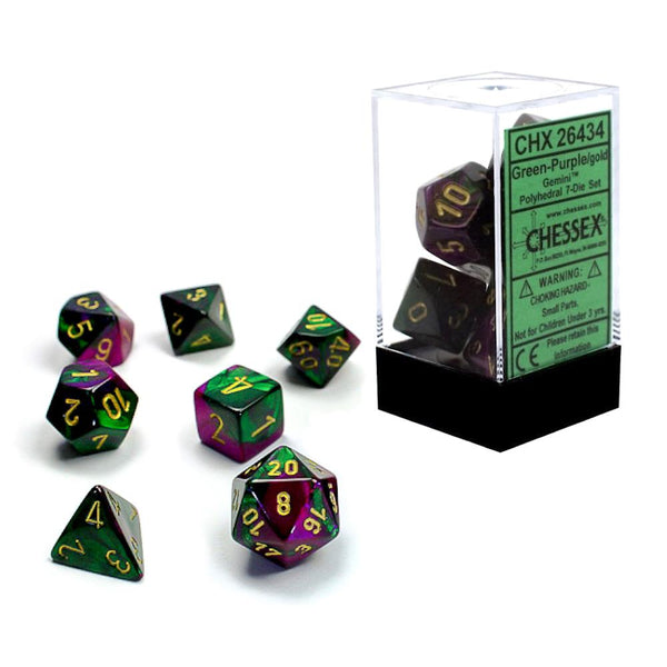 Chessex Gemini 7pc Polyhedral Dice Set - Green-Purple & Gold