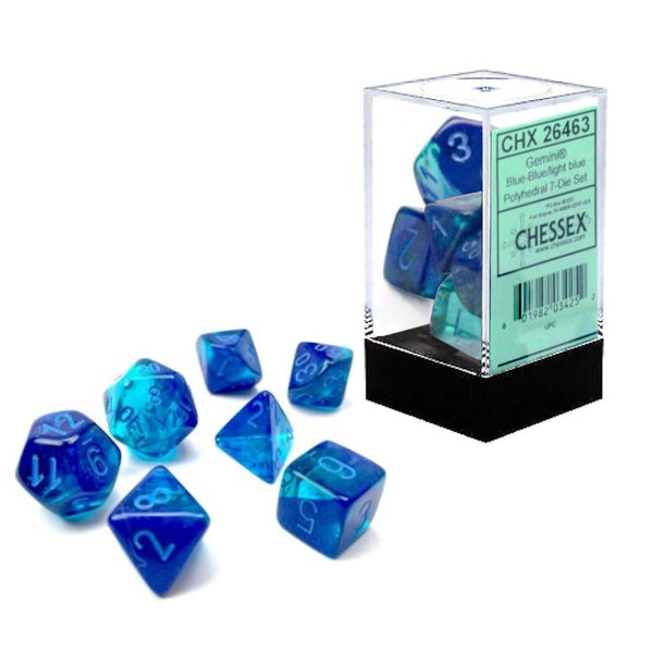 Chessex Gemini 7pc Polyhedral Dice Set - Luminary Dual Blue & Light Blue