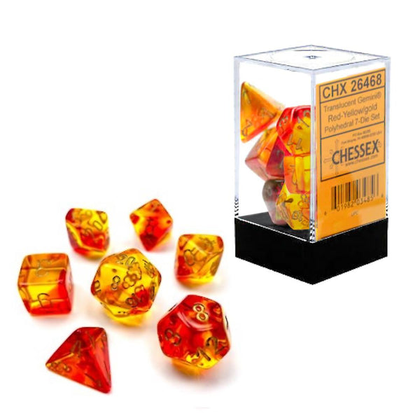 Chessex Gemini 7pc Polyhedral Dice Set - Translucent Red-Yellow & Gold