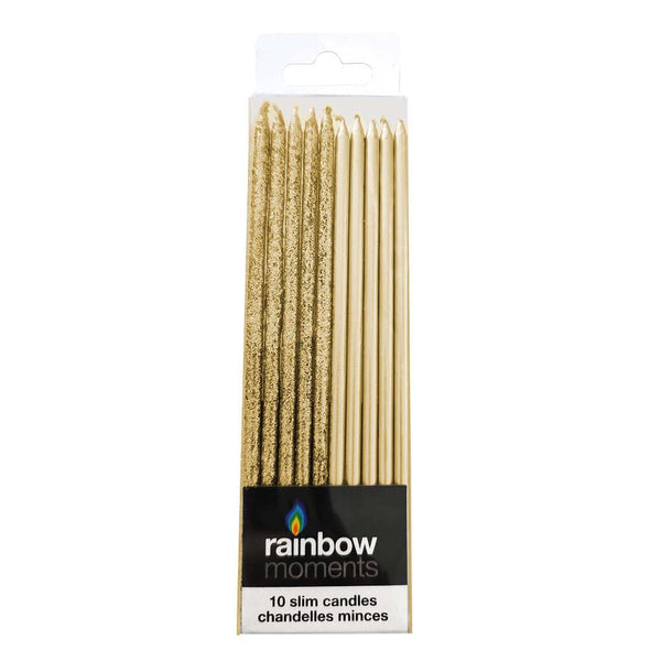 Rainbow Moments Slim Paraffin Candles 10pk - Gold