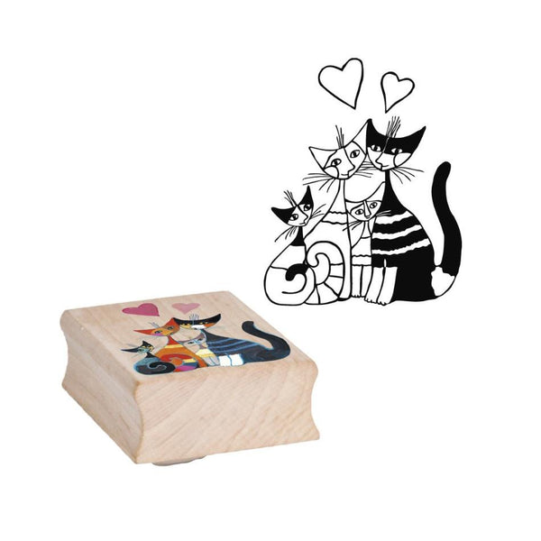 Fridolin Wooden Rubber Art Stamp - Wachtmeister, Cats with Hearts
