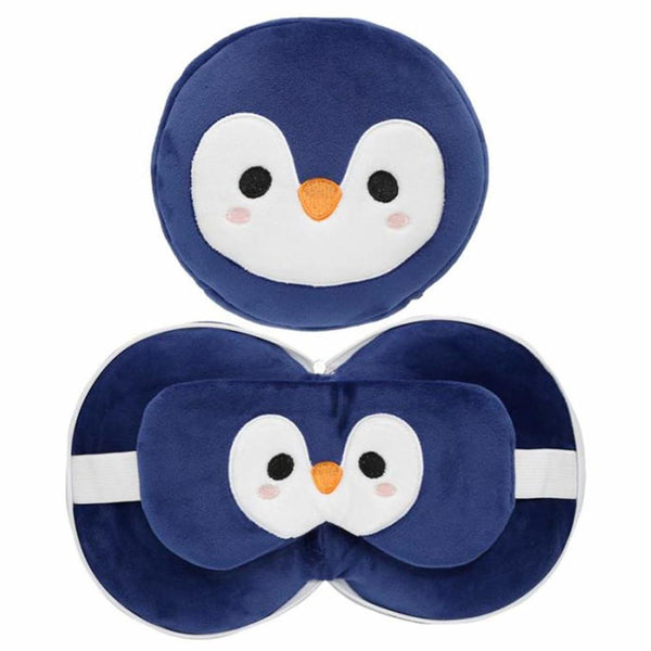 Relaxeazzz Cutiemals Kids Travel Pillow & Sleep Mask Set - Penguin