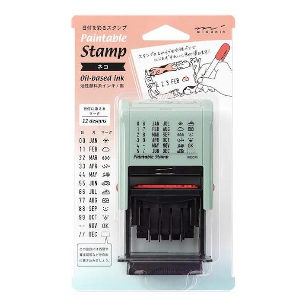 Midori Rotating Date Self-Inking Stamp - Cats