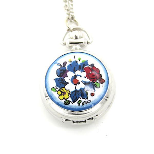 Zojie Pendant Watch - Flowers on White