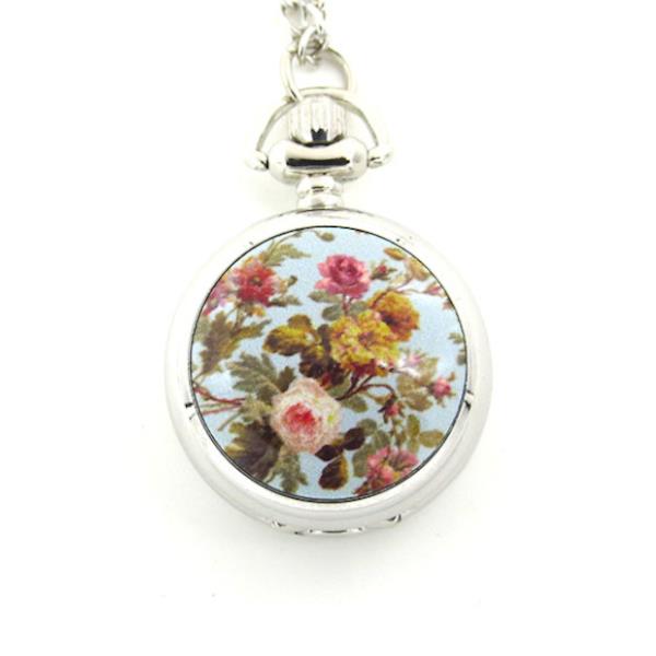 Zojie Pendant Watch - Roses on Blue