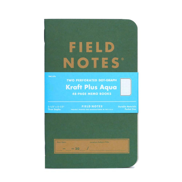 Field Notes Kraft Plus Memo Books 2pk Dotgrid, Aqua