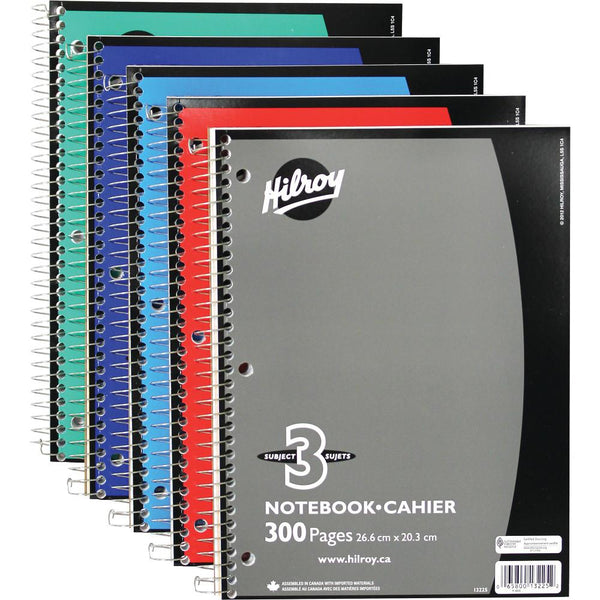 Hilroy 3-Subject Coil Notebook, 300 page, Ruled