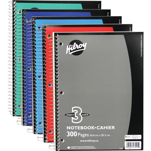 Hilroy 3-Subject Coil Notebook, 300 page, Ruled