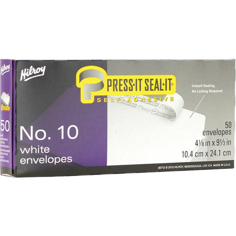 Hilroy #10 White Press & Seal Envelopes 50pk
