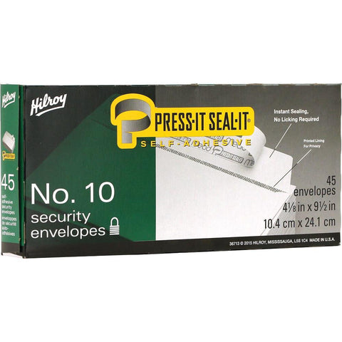 Hilroy #10 Security Press & Seal Envelopes 45pk