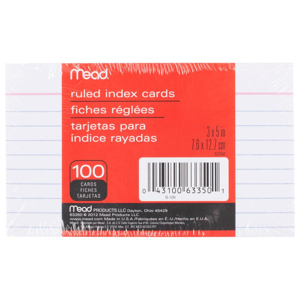 Mead Index Cards 3"x5" Lined 100pk